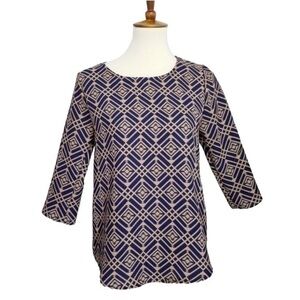 EVERLY blue and tan geo print top